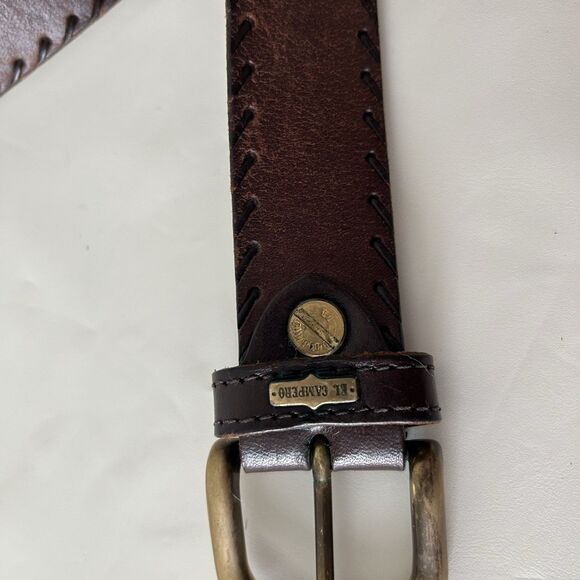 El Campero Italian Leather Belt Brown Whipstitch Detailing Brass Buckle 38